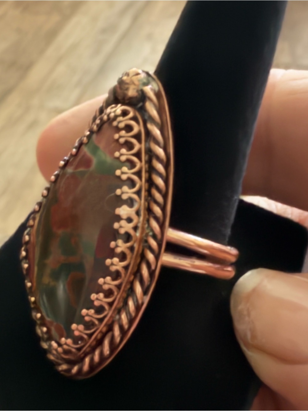 Copper Boho Teardrop Stone Ring, size 8, NEW, Handmade, Artisan